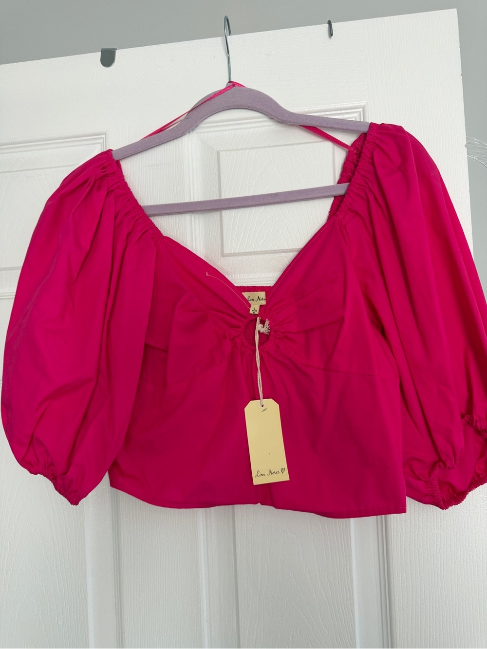 Fuchsia Puff-Sleeve Crop Top with Tie Front